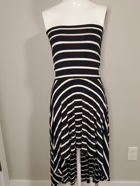 Necessary Objects Black and White Strapless Stripe Dress